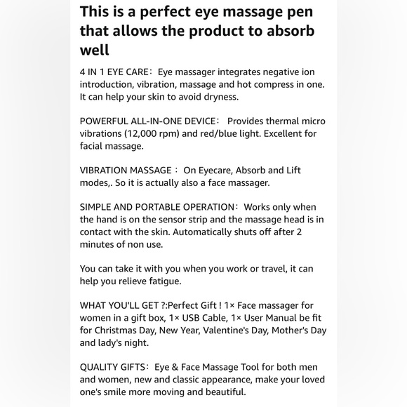 New! Eye & Face Massage Tool Wand Pen, Eye Lift Wand Heated Warm, Vibration, Fir - Picture 7 of 17